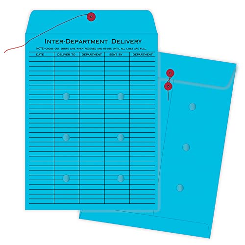 Quality Park Interdepartment String & Button Closure Envelopes, 10" x 13", 1-Sided Narrow Rule, Blue, Box of 100 (QUA63577) - Image 1
