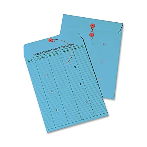 Quality Park Interdepartment String & Button Closure Envelopes, 10" x 13", 1-Sided Narrow Rule, Blue, Box of 100 (QUA63577) - Image 2