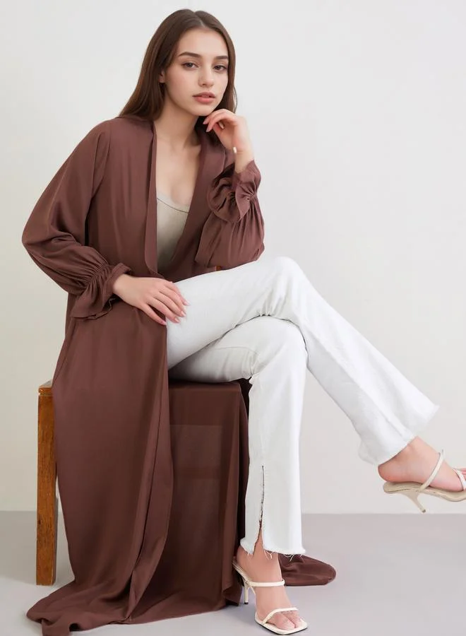 Amirah Amirah Solid Frill Sleeves Front Open Abaya