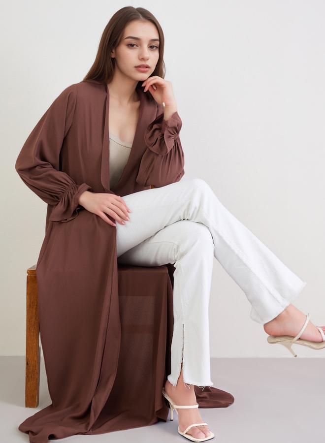 أميرة عباية سادة مفتوحة من الأمام مع أكمام واسعة - Image 1