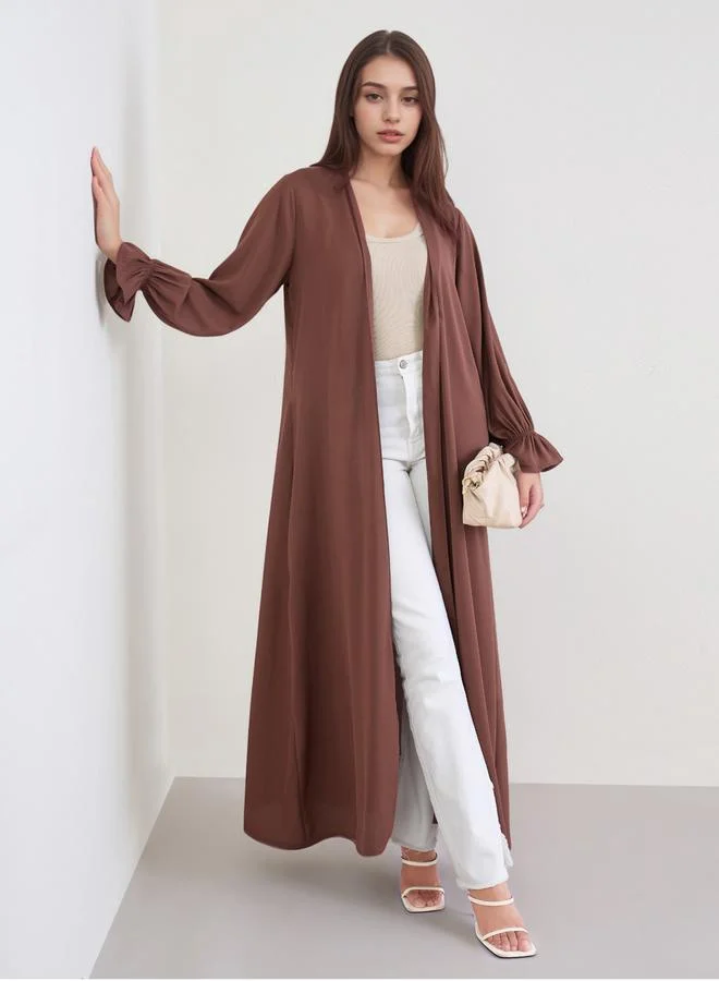 Amirah Amirah Solid Frill Sleeves Front Open Abaya