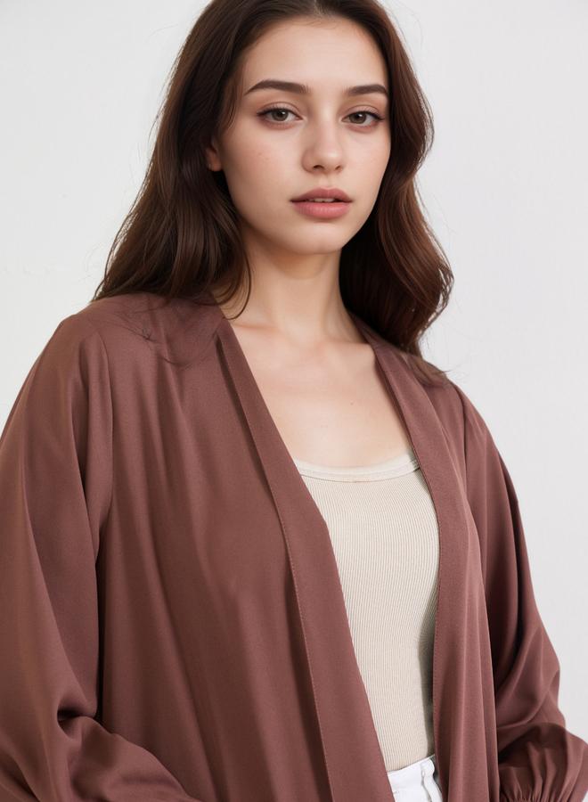 أميرة عباية سادة مفتوحة من الأمام مع أكمام واسعة - Image 4