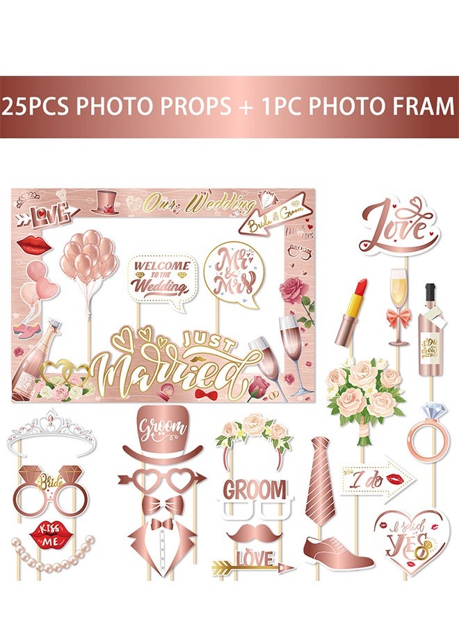 Lemon 25 PCS Wedding Photo Booth Props and Photo Frames, Rose Gold Bride to Be Selfie Photo Booth Frame Props, Wedding Decoration Bachelorette Engagement Party Favor Supplies  - Image 2