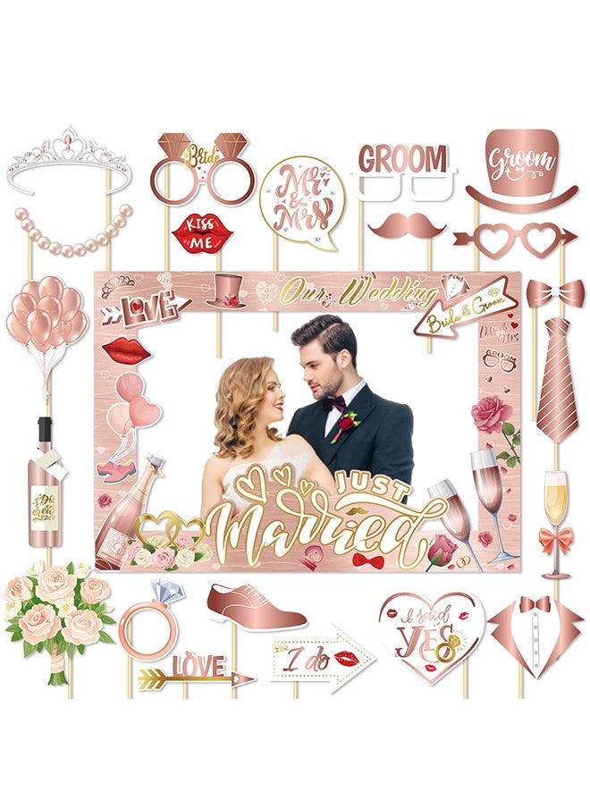 Lemon 25 PCS Wedding Photo Booth Props and Photo Frames, Rose Gold Bride to Be Selfie Photo Booth Frame Props, Wedding Decoration Bachelorette Engagement Party Favor Supplies  - Image 1