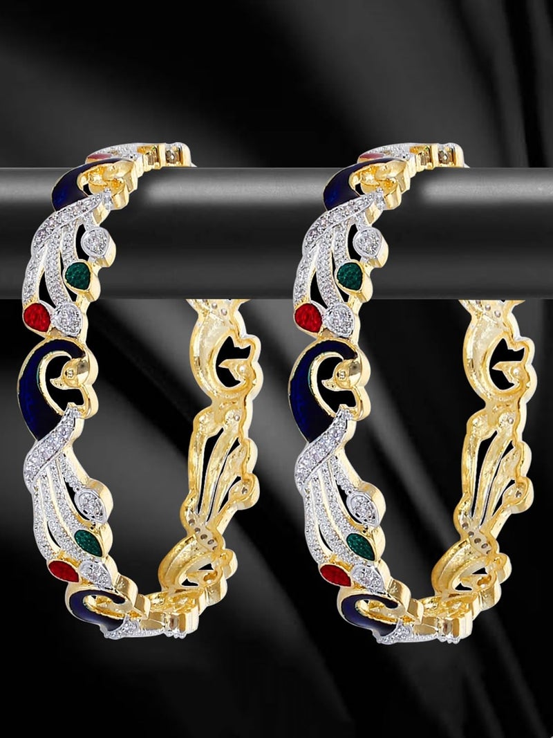 YouBella Dancing Peacock American Diamond Bangles for Women - Image 2