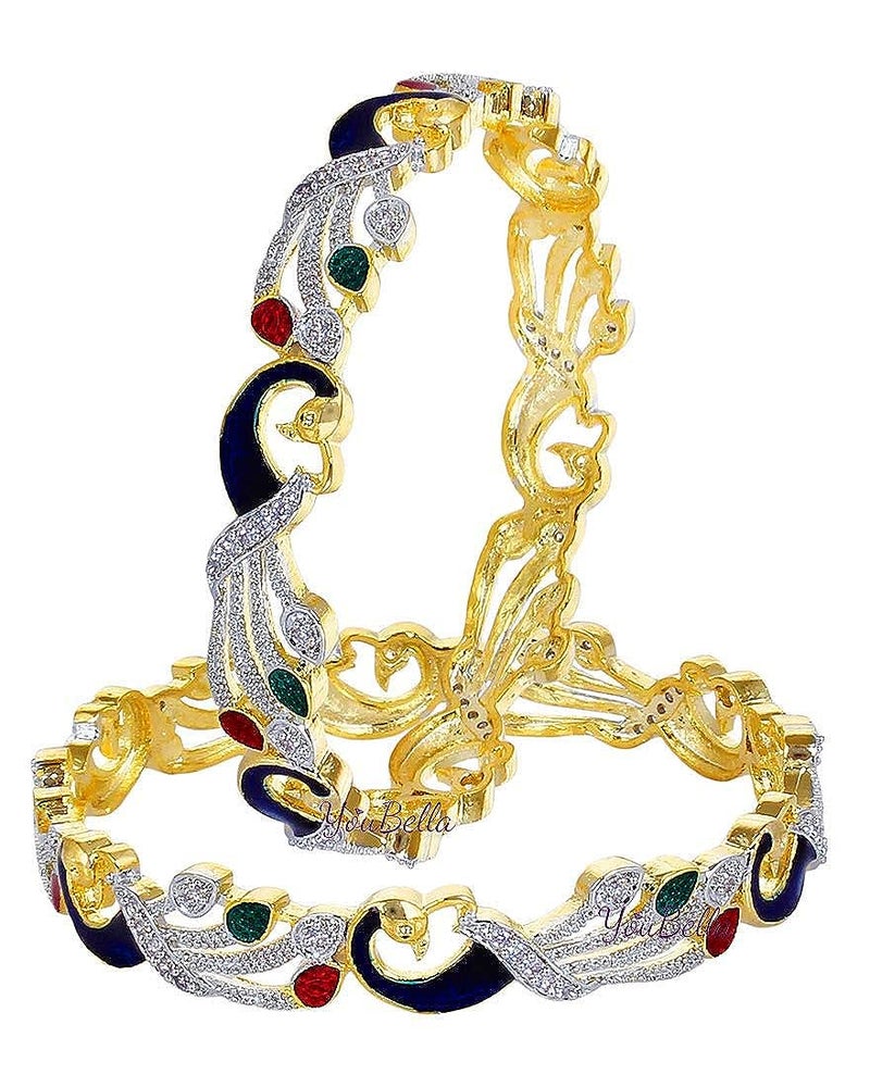 YouBella Dancing Peacock American Diamond Bangles for Women - Image 1