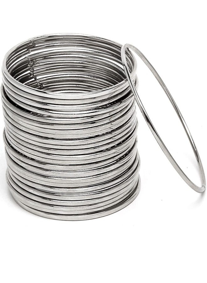 KENNICE Silver-Plated Oxidised American Diamond Studded Necklace with Earrings and Bangles Jewellery Set For Women and Girls - Image 3