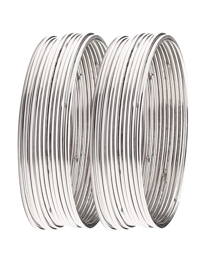 KENNICE Silver-Plated Oxidised American Diamond Studded Necklace with Earrings and Bangles Jewellery Set For Women and Girls - Image 4