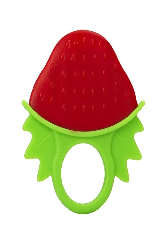 Infantso Non-Toxic Food-Grade Soft Silicone Baby Teether, BPA-Free for Pain-Relief Easy Teething, Teether for 2+ Months Babies (Strawberry) - Image 1