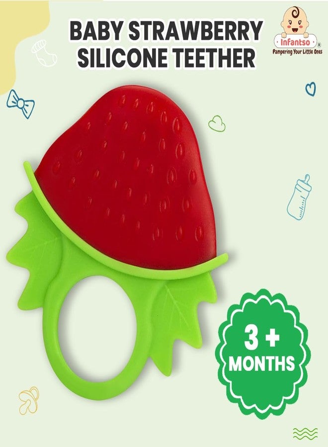 Infantso Non-Toxic Food-Grade Soft Silicone Baby Teether, BPA-Free for Pain-Relief Easy Teething, Teether for 2+ Months Babies (Strawberry) - Image 5