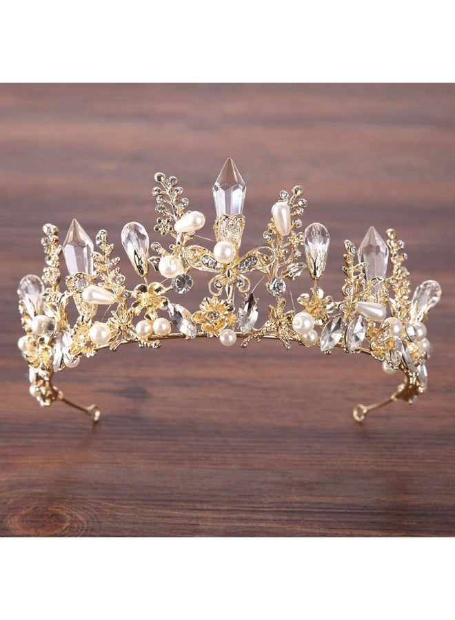 هالوتي تاج زفاف على شكل فراشة باروكية وتاج ذهبي من الكريستال للعروس وتاج لؤلؤي على شكل زهرة للعروس وتاج أميرة على شكل دمعة وأحجار الراين للنساء والفتيات - Image 1