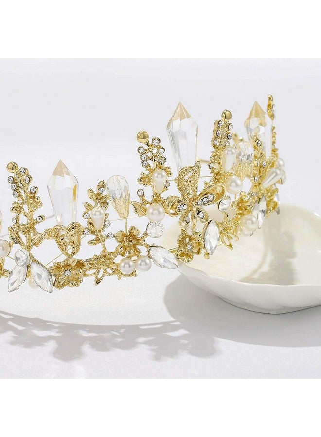 هالوتي تاج زفاف على شكل فراشة باروكية وتاج ذهبي من الكريستال للعروس وتاج لؤلؤي على شكل زهرة للعروس وتاج أميرة على شكل دمعة وأحجار الراين للنساء والفتيات - Image 3