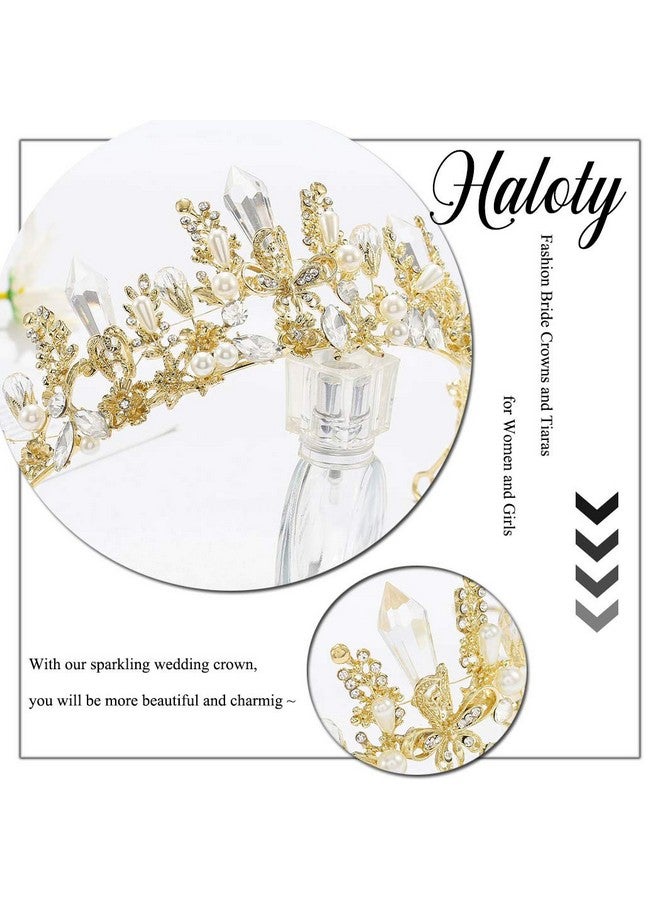 هالوتي تاج زفاف على شكل فراشة باروكية وتاج ذهبي من الكريستال للعروس وتاج لؤلؤي على شكل زهرة للعروس وتاج أميرة على شكل دمعة وأحجار الراين للنساء والفتيات - Image 2