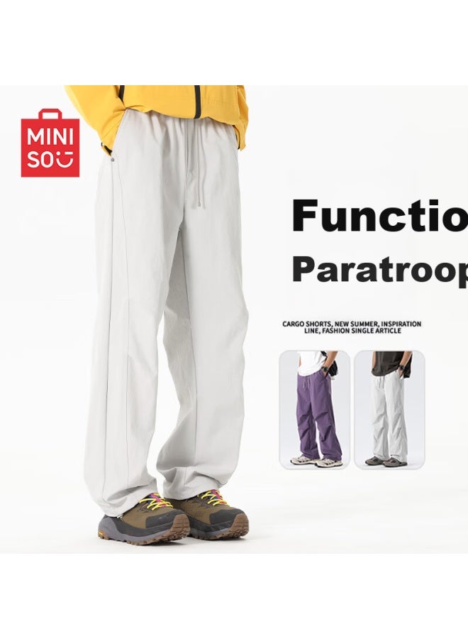 Mingchuang Youpin Miniso Men's Work Pants Loose Fit Paratrooper Cargo Pants Curved Blade Straight Leg Wide Leg Casual Trousers Z White Gray 2XL - Image 1