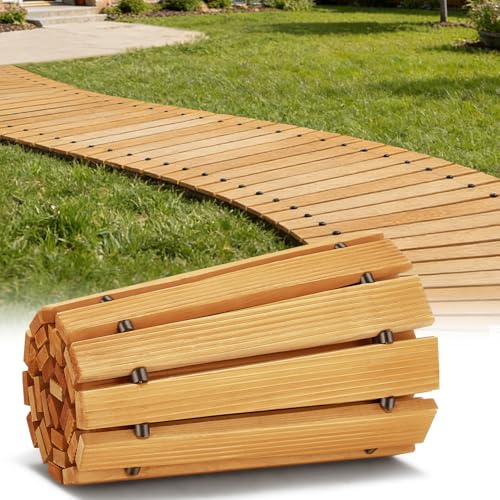 Buymoth 6FT Wooden Garden Pathway,Roll Out Decorative Curved Outdoor Walkway,Weather-Resistant & Non-Slip Patio Boardwalk for Garden,Backyard, Beach, Wedding Party Pathways (Natural, 6') - Image 1