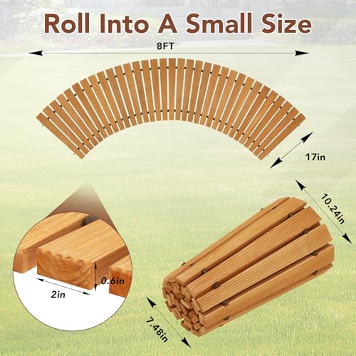 Buymoth 6FT Wooden Garden Pathway,Roll Out Decorative Curved Outdoor Walkway,Weather-Resistant & Non-Slip Patio Boardwalk for Garden,Backyard, Beach, Wedding Party Pathways (Natural, 6') - Image 2