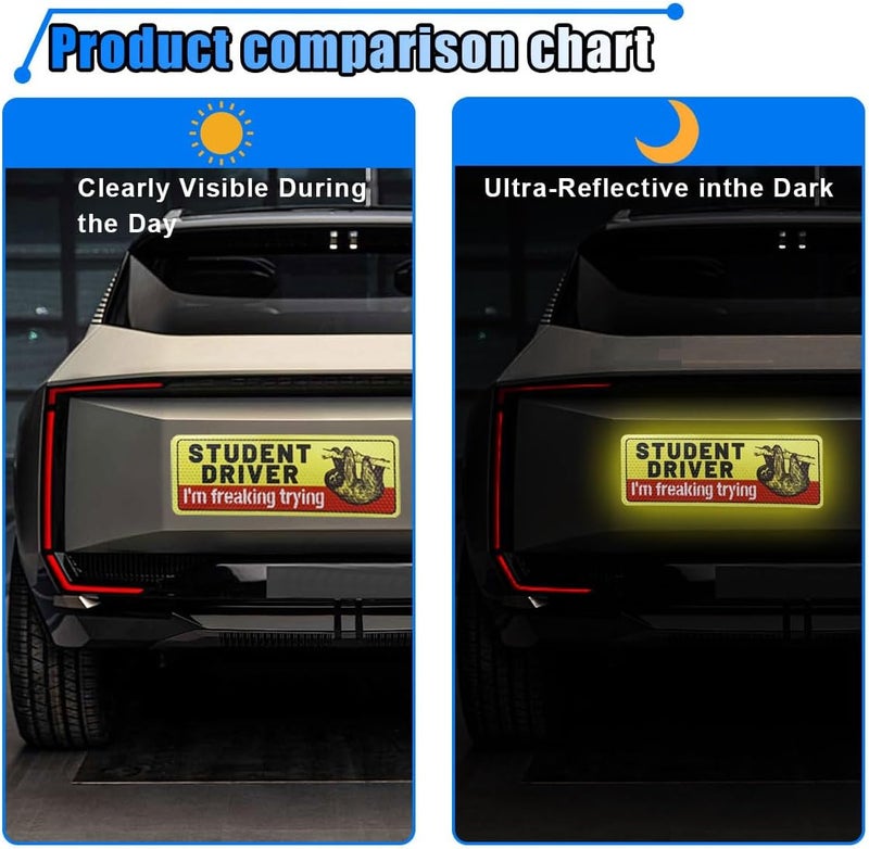 LHDOS 3PCS Student Driver Magnet for Car, I'm Freaking Trying Safety Warning Sign Sticker, Reusable Removable New Driver Bumper Magnet Sticker, Funny Reflective Car Exterior Accessories Heat insulation layer - Image 5