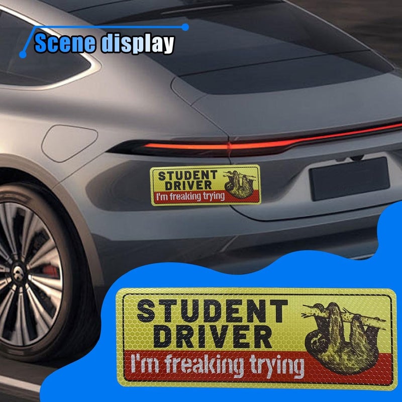 LHDOS 3PCS Student Driver Magnet for Car, I'm Freaking Trying Safety Warning Sign Sticker, Reusable Removable New Driver Bumper Magnet Sticker, Funny Reflective Car Exterior Accessories Heat insulation layer - Image 3