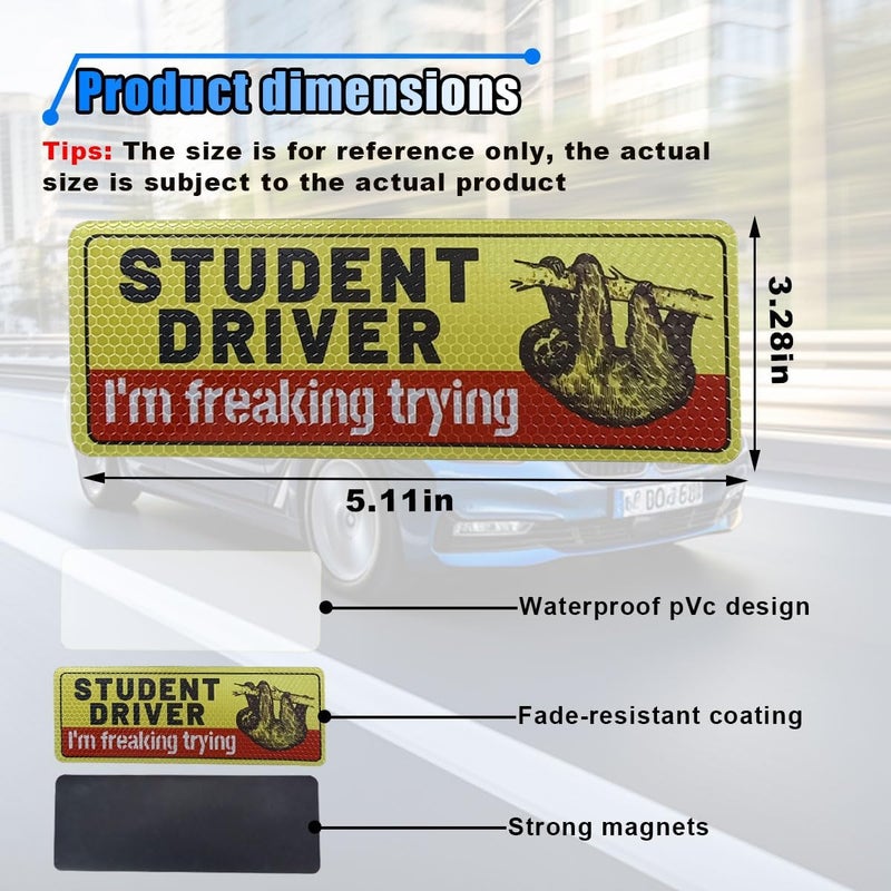 LHDOS 3PCS Student Driver Magnet for Car, I'm Freaking Trying Safety Warning Sign Sticker, Reusable Removable New Driver Bumper Magnet Sticker, Funny Reflective Car Exterior Accessories Heat insulation layer - Image 2
