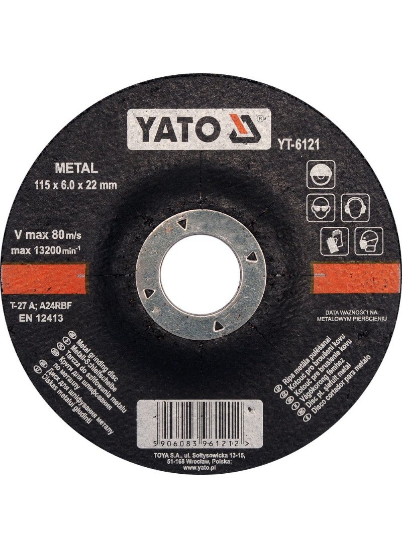 YATO Metal Grinding Disc 115x6.0x22mm YT-6121