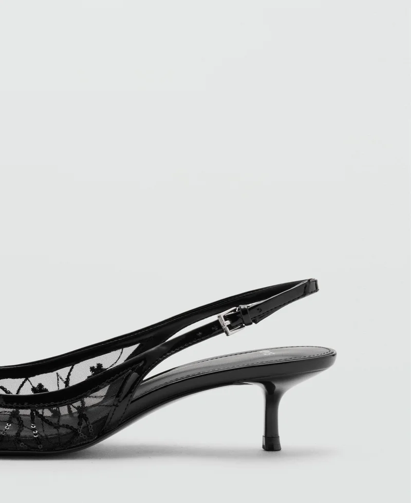 Mango 99-NEGRO Kitten-Heel Shoes Embroidered With Sequins for Women | Best Price UAE