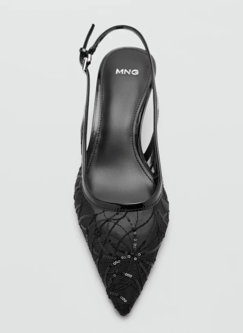 Mango 99-NEGRO Kitten-Heel Shoes Embroidered With Sequins for Women | Best Price UAE