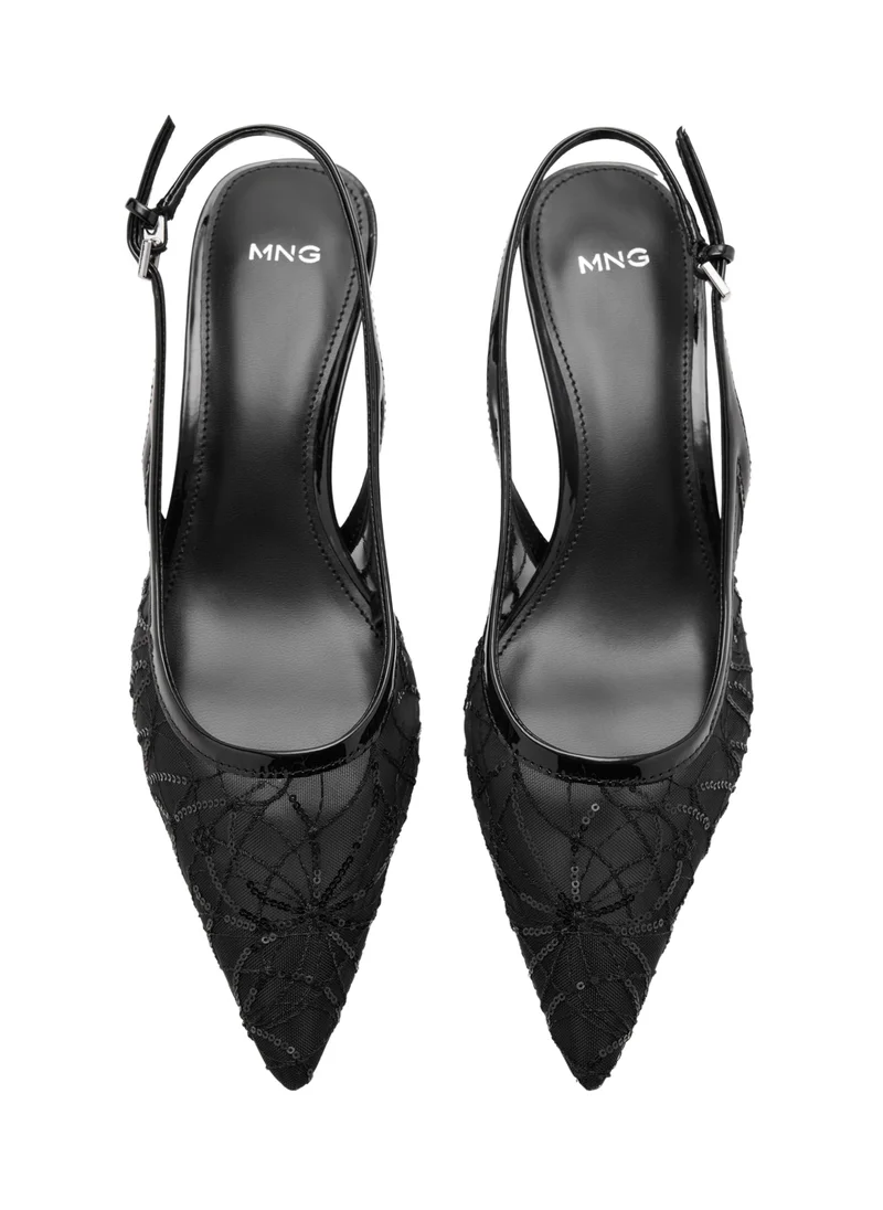 Mango 99-NEGRO Kitten-Heel Shoes Embroidered With Sequins for Women | Best Price UAE