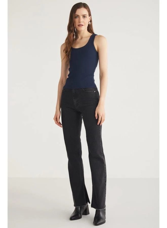 Ethiquet Lıllesol Women's Ribbed-Style Thick-Strap Basic Navy Blouse Tank Top.