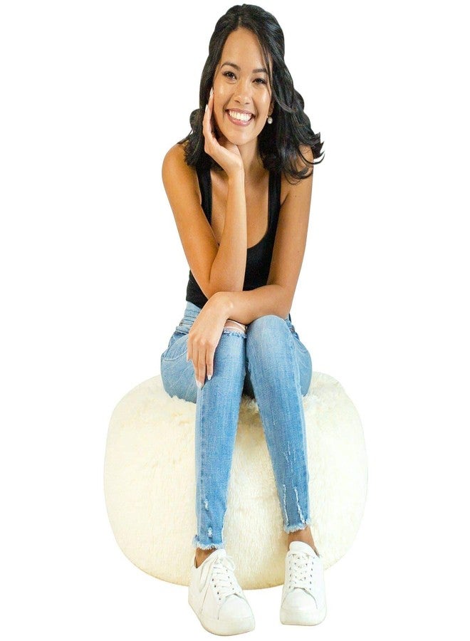 Air Candy مسند قدم قابل للنفخ من الفرو الصناعي المنغولي من إير كاندي - مسند قدم فاخر ومقعد إضافي لغرفة النوم أو غرفة النوم أو طاولة الزينة - سهل الحمل، يُنفخ في ثوانٍ - يتحمل وزنًا يصل إلى 90 كجم - Image 3