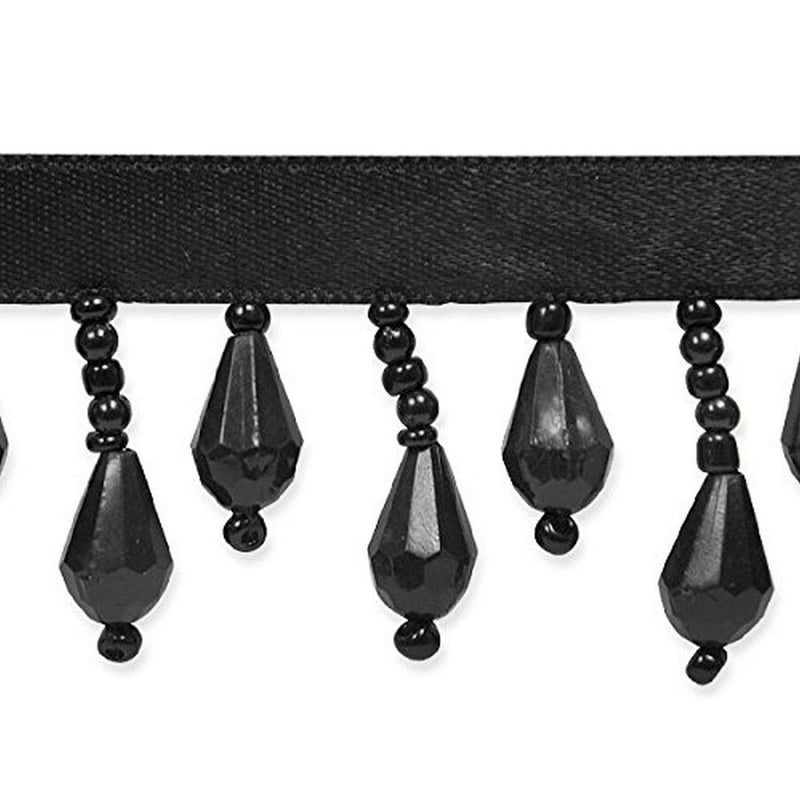 Expo International Joanne Beaded Teardrop Fringe Trim 10 yard cut Black