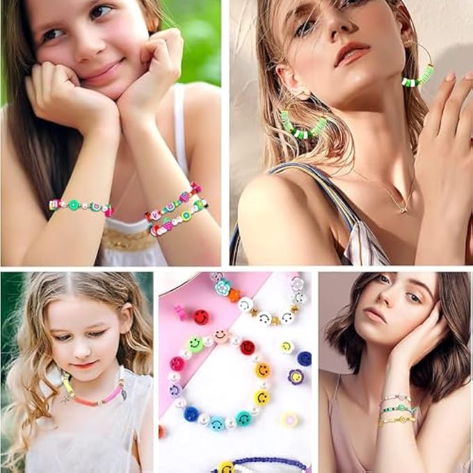 STRBOXONG BEADS FOR JEWELLERY MAKING, 28 COLOR FLAT ROUND POLYMER CLAY BEADS 6MM HEISHI CLAY BEADS WITH CHARMS KIT AND ELASTIC STRINGS FOR JEWELRY MAKING BRACELETS NECKLACE FOR GIRLS TEENS KIDS - Image 5