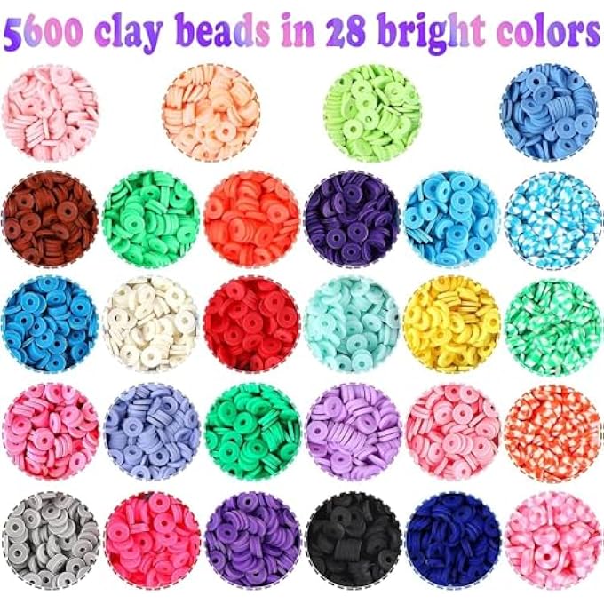 STRBOXONG BEADS FOR JEWELLERY MAKING, 28 COLOR FLAT ROUND POLYMER CLAY BEADS 6MM HEISHI CLAY BEADS WITH CHARMS KIT AND ELASTIC STRINGS FOR JEWELRY MAKING BRACELETS NECKLACE FOR GIRLS TEENS KIDS - Image 3