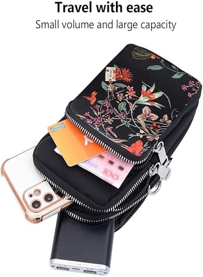 JI ACCESSORIES Women's Cross-Body Shoulder Sling Bag Mobile Purse Handbag With Adjustable Strap (BLACK RETRO FLOWER) - Image 4