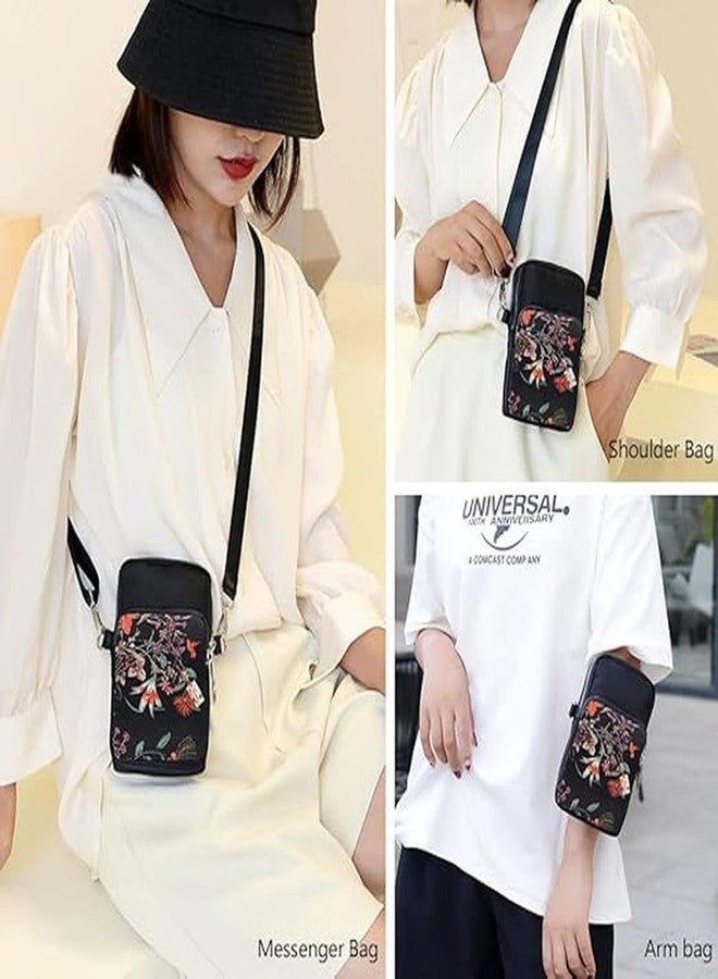 JI ACCESSORIES Women's Cross-Body Shoulder Sling Bag Mobile Purse Handbag With Adjustable Strap (BLACK RETRO FLOWER) - Image 2