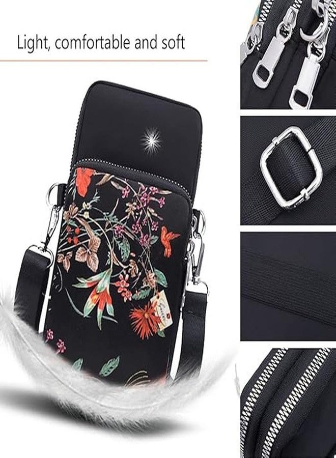 JI ACCESSORIES Women's Cross-Body Shoulder Sling Bag Mobile Purse Handbag With Adjustable Strap (BLACK RETRO FLOWER) - Image 5