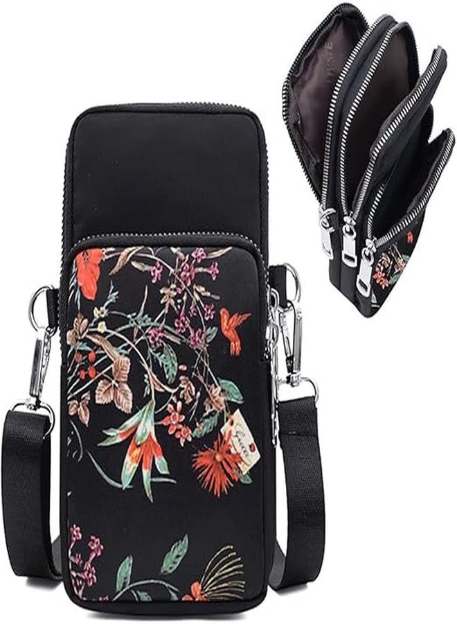 JI ACCESSORIES Women's Cross-Body Shoulder Sling Bag Mobile Purse Handbag With Adjustable Strap (BLACK RETRO FLOWER) - Image 1