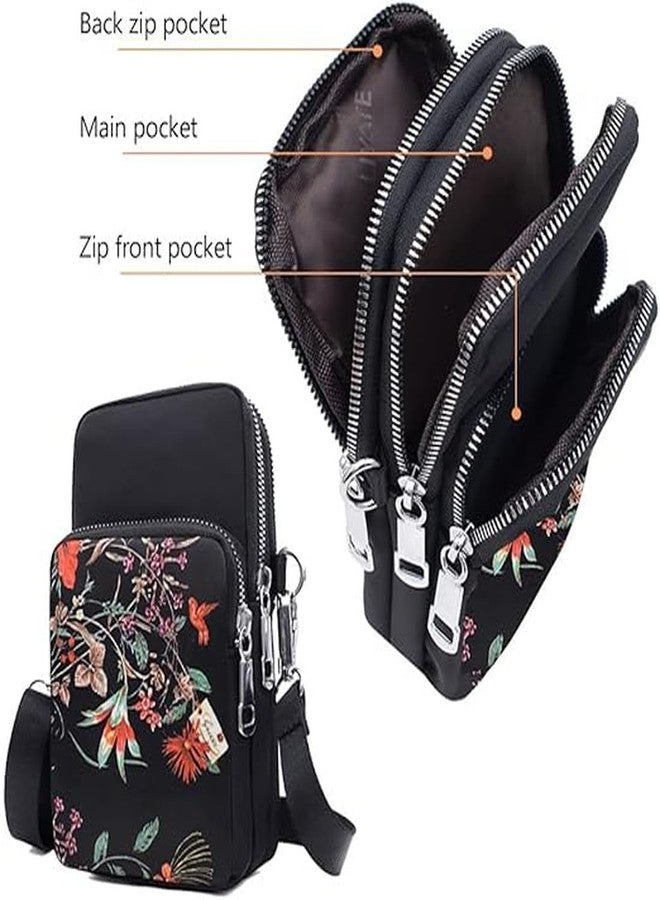 JI ACCESSORIES Women's Cross-Body Shoulder Sling Bag Mobile Purse Handbag With Adjustable Strap (BLACK RETRO FLOWER) - Image 3