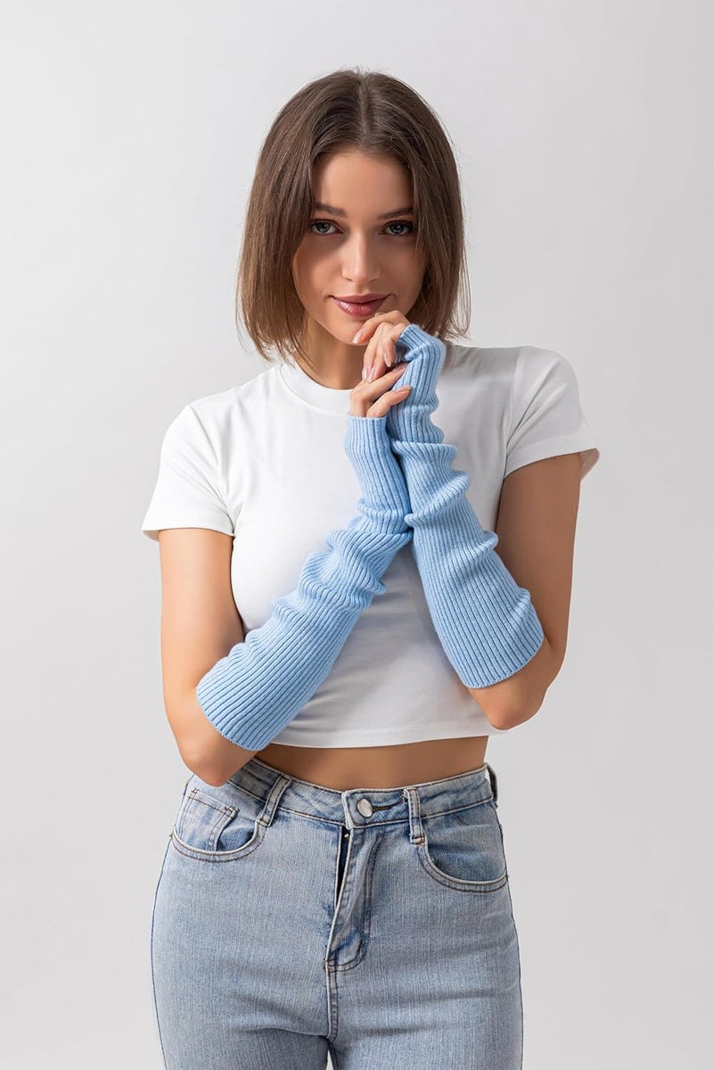 F Flammi Cashmere Blended Arm Warmer for Women Winter Fingerless Gloves Knit Mitten Gloves Wrist Warmer with Thumb Hole - Image 3