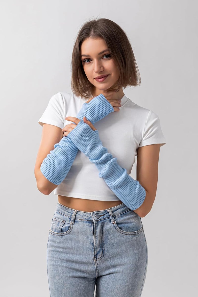 F Flammi Cashmere Blended Arm Warmer for Women Winter Fingerless Gloves Knit Mitten Gloves Wrist Warmer with Thumb Hole - Image 2
