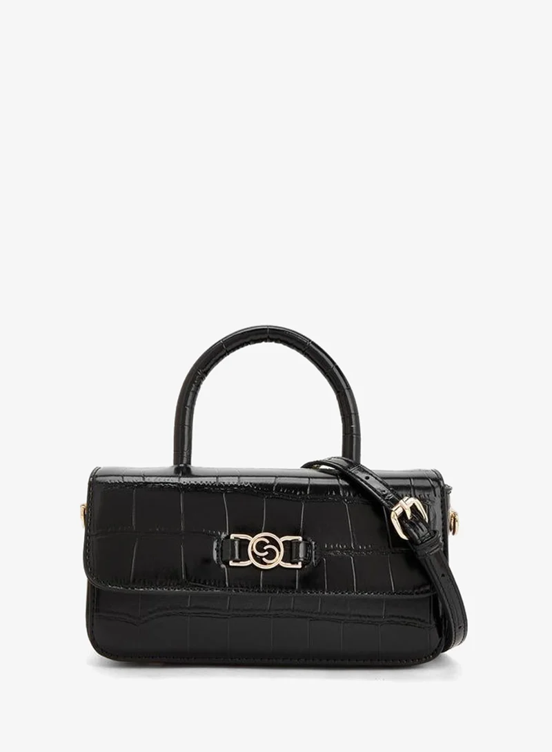 Textured Satchel Bag With Detachable Strap