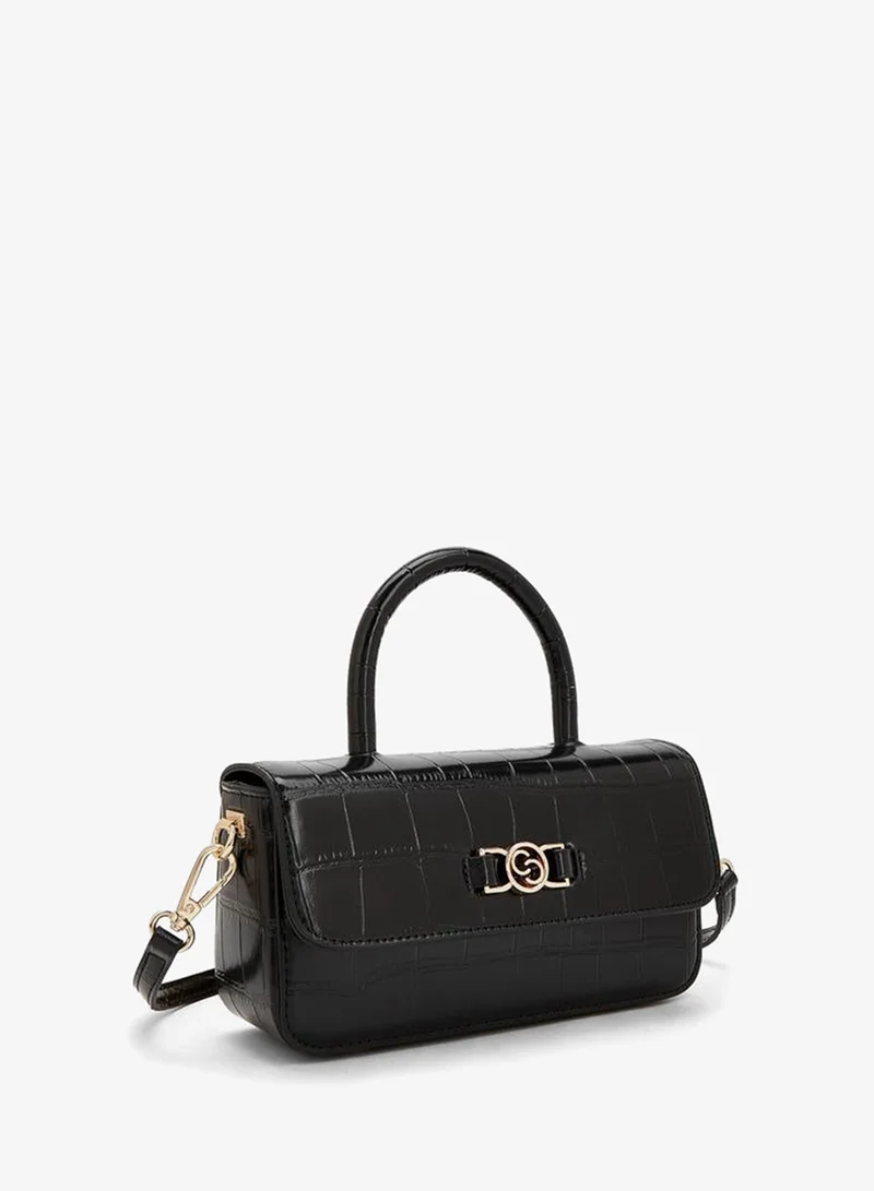 Celeste BLACK Textured Satchel Bag With Detachable Strap for Women | Best Price UAE