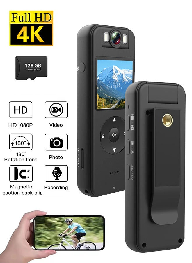Generic Ultra HD 4K Mini Camera WiFi ,Sports Camera , with 128G Card U3,180 rotating lens, Portable Small Digital Video Recorder Police BodyCam Infrared Night Vision Miniature Camcorder  - Image 1