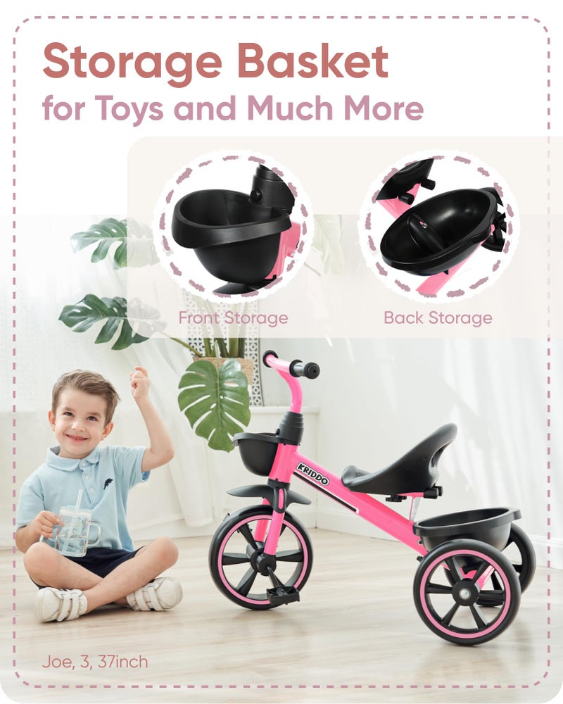 KRIDDO Tricycle for 2-5 Year Olds - Pink Toddler Trike With Gift for 24 Month to 4 Year Old Girls - Image 4