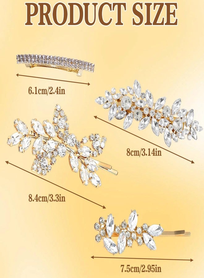 CYUXING 4Pcs Gold Rhinestone Hair Accessories, Shiny Clips for Bride, Wedding Hair Accessories for Women, Wedding Crystal Hairpin Decorations Supplies for Ceremonies Graduation - Image 2