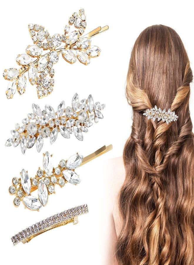 CYUXING 4Pcs Gold Rhinestone Hair Accessories, Shiny Clips for Bride, Wedding Hair Accessories for Women, Wedding Crystal Hairpin Decorations Supplies for Ceremonies Graduation - Image 1
