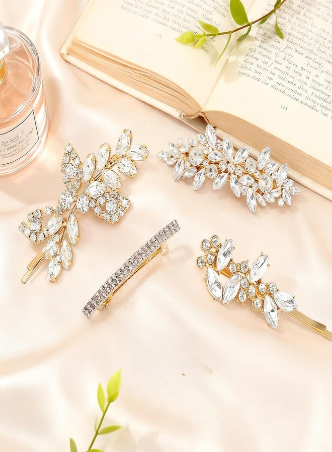 CYUXING 4Pcs Gold Rhinestone Hair Accessories, Shiny Clips for Bride, Wedding Hair Accessories for Women, Wedding Crystal Hairpin Decorations Supplies for Ceremonies Graduation - Image 3