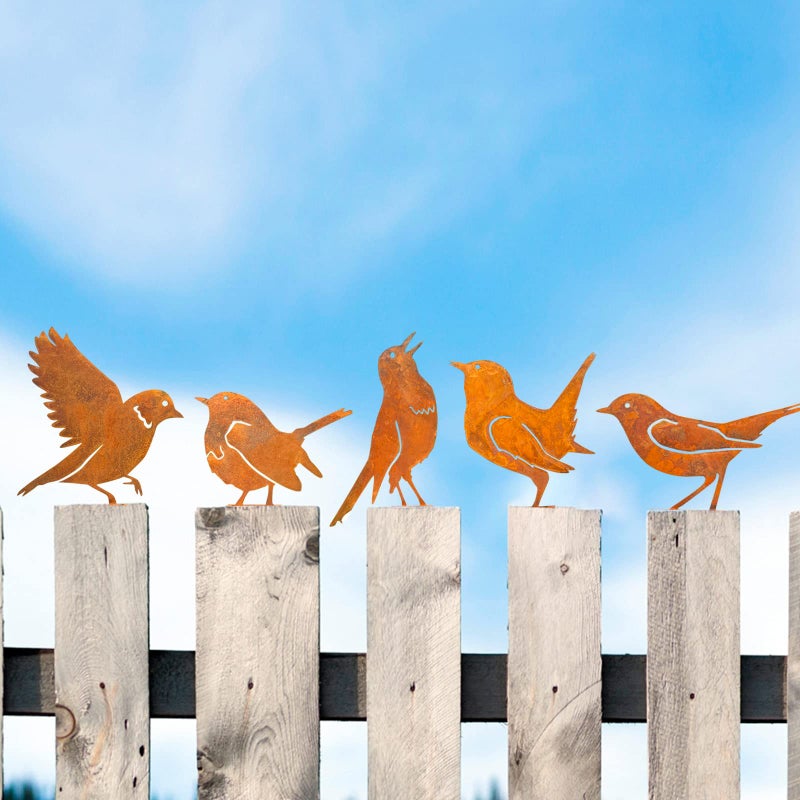 تزيين طيور معدنية بظل طائر صدئ مع طيور ب patina صدئة تماثيل طيور حقيقية زينة حديقة خارجية ريفية