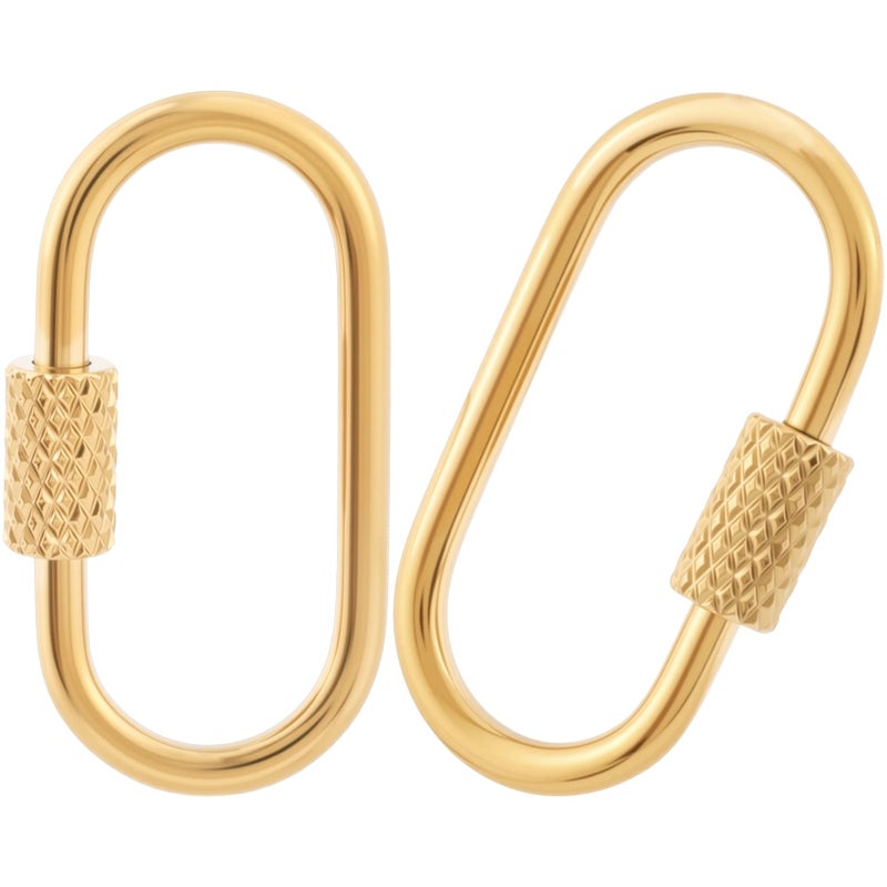 CTEAKOP 2 Pcs Locking Carabiner Small, Oval Jewelry Carabiner, Gold Carabiner Clasp, Metal Carabiner Necklace for DIY Necklace Bracelets Jewelry Making Hook (Gold) - Image 1