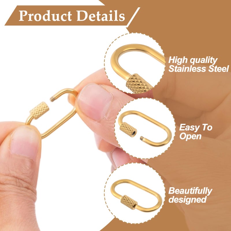 CTEAKOP 2 Pcs Locking Carabiner Small, Oval Jewelry Carabiner, Gold Carabiner Clasp, Metal Carabiner Necklace for DIY Necklace Bracelets Jewelry Making Hook (Gold) - Image 3