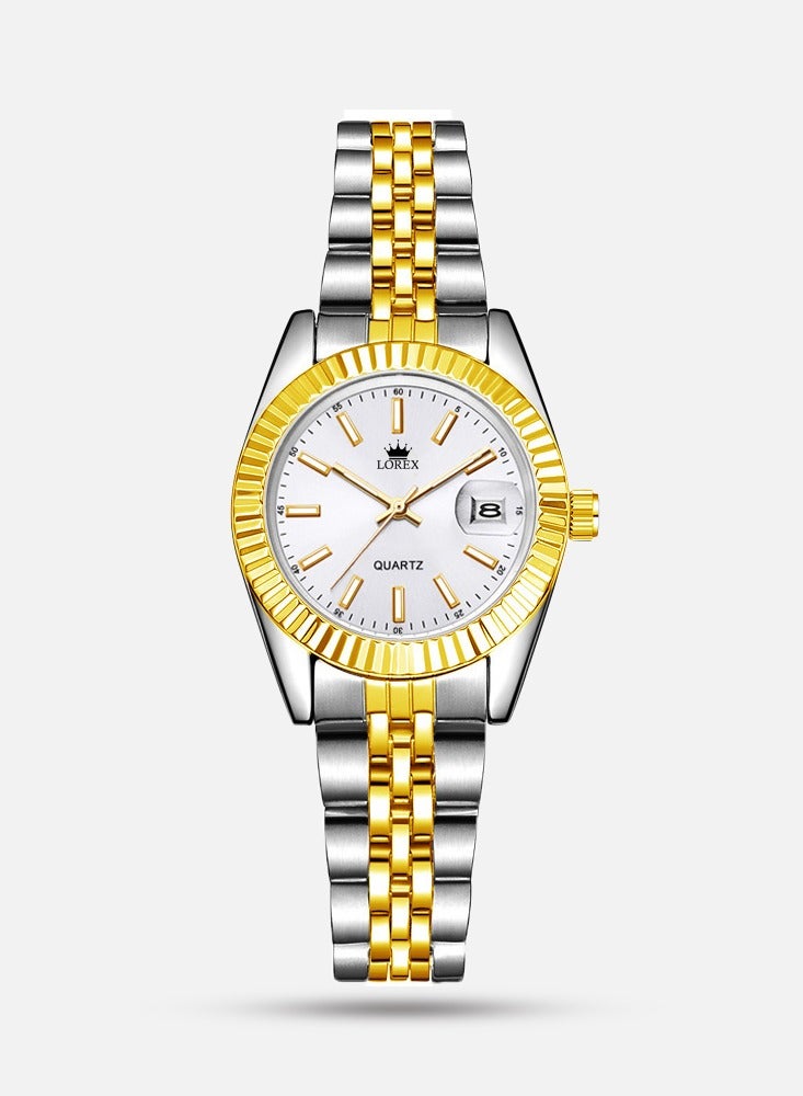 لوركس طقم ساعتين للرجل والمرأة بحزام بلون فضي وذهبي مقاومة للماء 100% - Image 3
